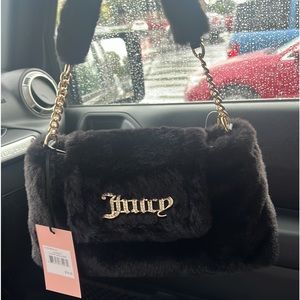 Brand New Juicy Couture Fluffy Purse In Black